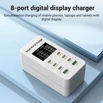 A8C 2 x USB-A 與 6 x USB-C / Type-C 埠 桌面數位顯示多埠充電器，美規插頭、歐規插頭、英規插頭、澳規插頭