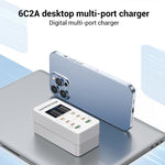 A8C 2 x USB-A 與 6 x USB-C / Type-C 埠 桌面數位顯示多埠充電器，美規插頭、歐規插頭、英規插頭、澳規插頭