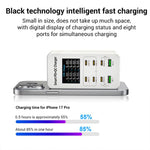 A8C 2 x USB-A 與 6 x USB-C / Type-C 埠 桌面數位顯示多埠充電器，美規插頭、歐規插頭、英規插頭、澳規插頭