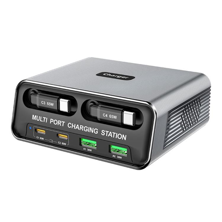 WXL-60C 6合1桌面多埠充電站，內建雙伸縮線，WXL-60C