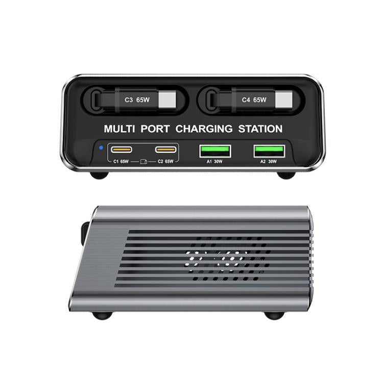 WXL-60C 6合1桌面多埠充電站，內建雙伸縮線，WXL-60C