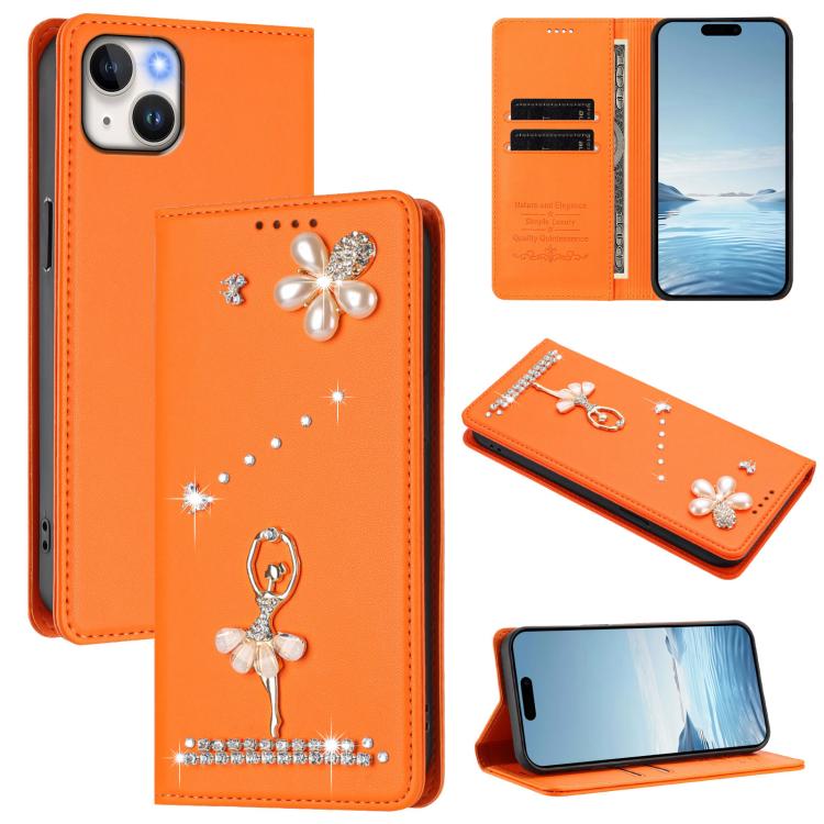 芭蕾女孩鑽石鑲嵌 RFID 素食皮革手機殼，適用於 iPhone 16 Pro、iPhone 16 Plus、iPhone 16、iPhone 15 Pro Max、iPhone 15 Pro、iPhone 15 Plus