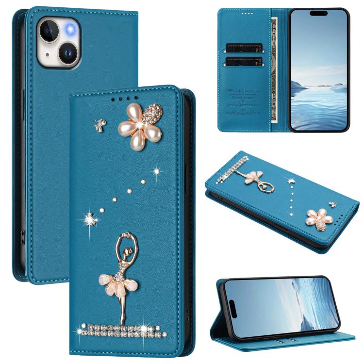 芭蕾女孩鑽石鑲嵌 RFID 素食皮革手機殼，適用於 iPhone 16 Pro、iPhone 16 Plus、iPhone 16、iPhone 15 Pro Max、iPhone 15 Pro、iPhone 15 Plus