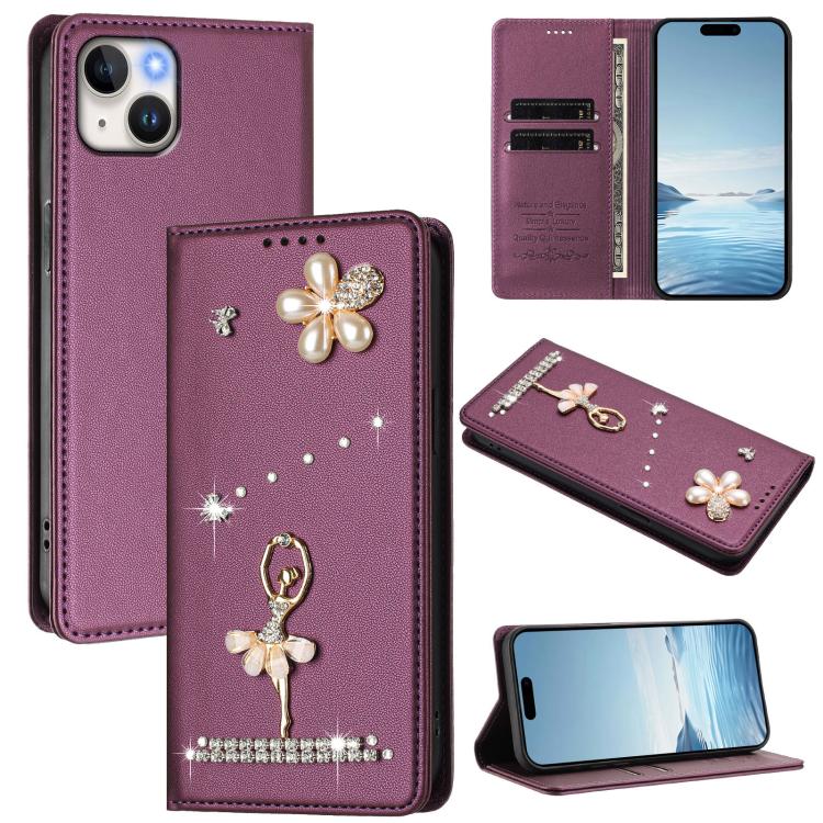 芭蕾女孩鑽石鑲嵌 RFID 素食皮革手機殼，適用於 iPhone 16 Pro、iPhone 16 Plus、iPhone 16、iPhone 15 Pro Max、iPhone 15 Pro、iPhone 15 Plus