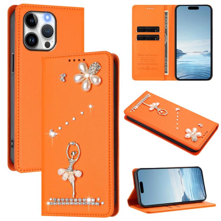 芭蕾女孩鑽石鑲嵌 RFID 素食皮革手機殼，適用於 iPhone 16 Pro、iPhone 16 Plus、iPhone 16、iPhone 15 Pro Max、iPhone 15 Pro、iPhone 15 Plus