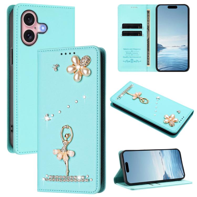 芭蕾女孩鑽石鑲嵌 RFID 素食皮革手機殼，適用於 iPhone 16 Pro、iPhone 16 Plus、iPhone 16、iPhone 15 Pro Max、iPhone 15 Pro、iPhone 15 Plus