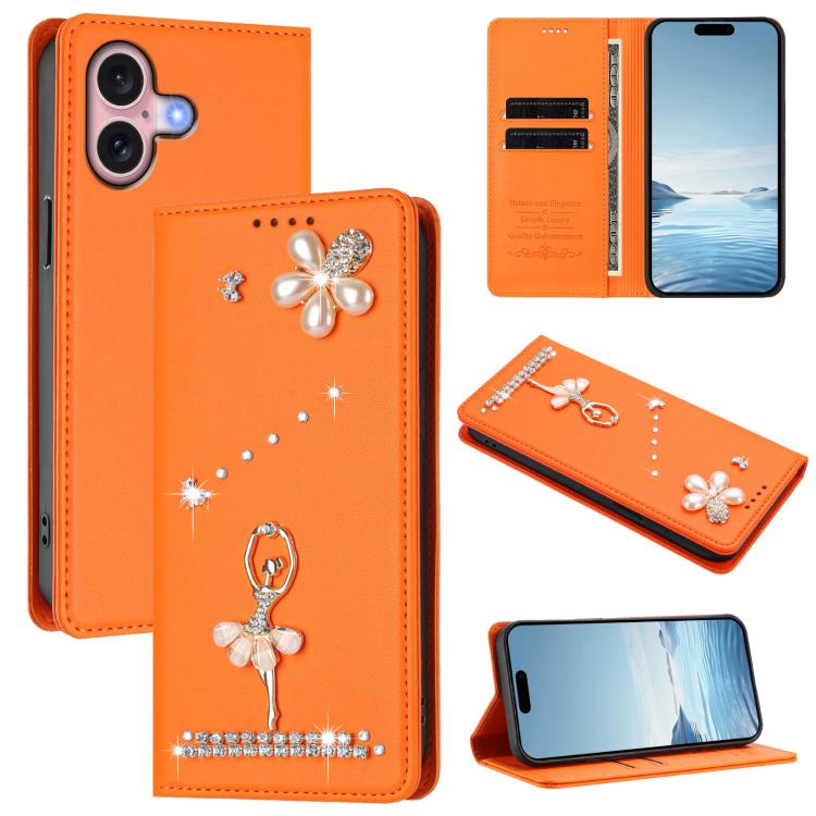 芭蕾女孩鑽石鑲嵌 RFID 素食皮革手機殼，適用於 iPhone 16 Pro、iPhone 16 Plus、iPhone 16、iPhone 15 Pro Max、iPhone 15 Pro、iPhone 15 Plus