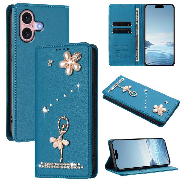 芭蕾女孩鑽石鑲嵌 RFID 素食皮革手機殼，適用於 iPhone 16 Pro、iPhone 16 Plus、iPhone 16、iPhone 15 Pro Max、iPhone 15 Pro、iPhone 15 Plus