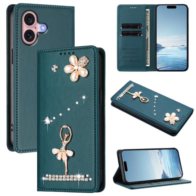 芭蕾女孩鑽石鑲嵌 RFID 素食皮革手機殼，適用於 iPhone 16 Pro、iPhone 16 Plus、iPhone 16、iPhone 15 Pro Max、iPhone 15 Pro、iPhone 15 Plus