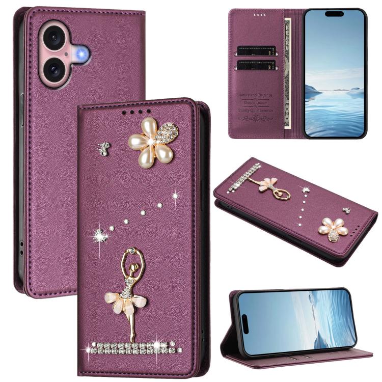 芭蕾女孩鑽石鑲嵌 RFID 素食皮革手機殼，適用於 iPhone 16 Pro、iPhone 16 Plus、iPhone 16、iPhone 15 Pro Max、iPhone 15 Pro、iPhone 15 Plus