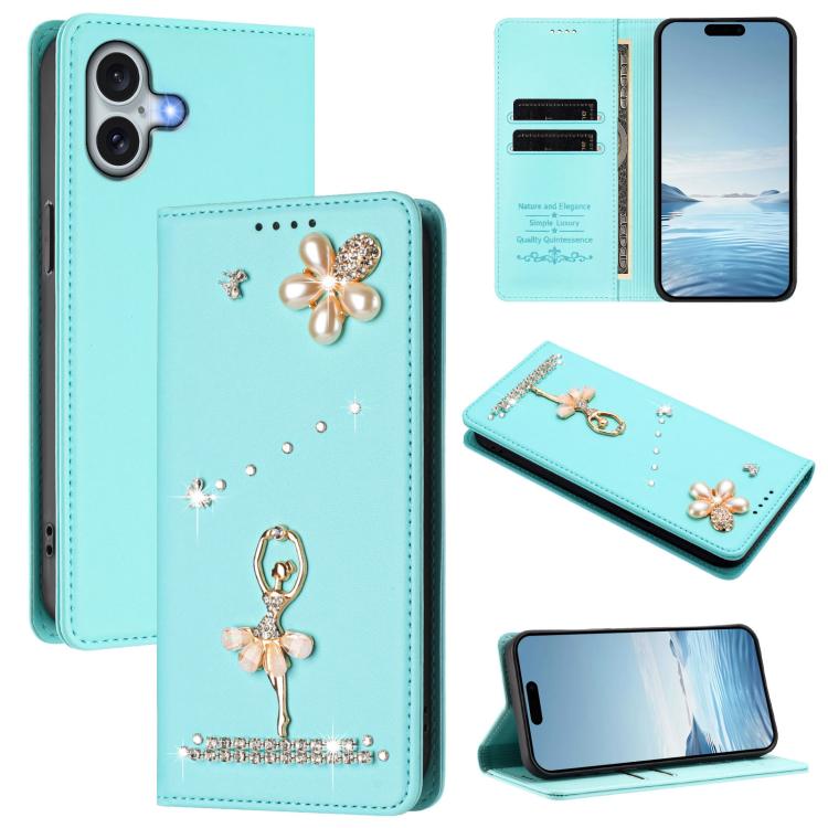 芭蕾女孩鑽石鑲嵌 RFID 素食皮革手機殼，適用於 iPhone 16 Pro、iPhone 16 Plus、iPhone 16、iPhone 15 Pro Max、iPhone 15 Pro、iPhone 15 Plus