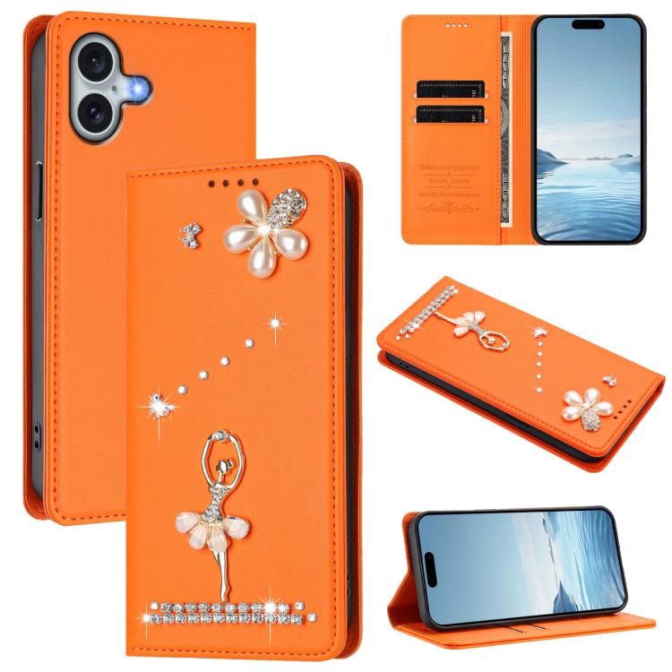 芭蕾女孩鑽石鑲嵌 RFID 素食皮革手機殼，適用於 iPhone 16 Pro、iPhone 16 Plus、iPhone 16、iPhone 15 Pro Max、iPhone 15 Pro、iPhone 15 Plus
