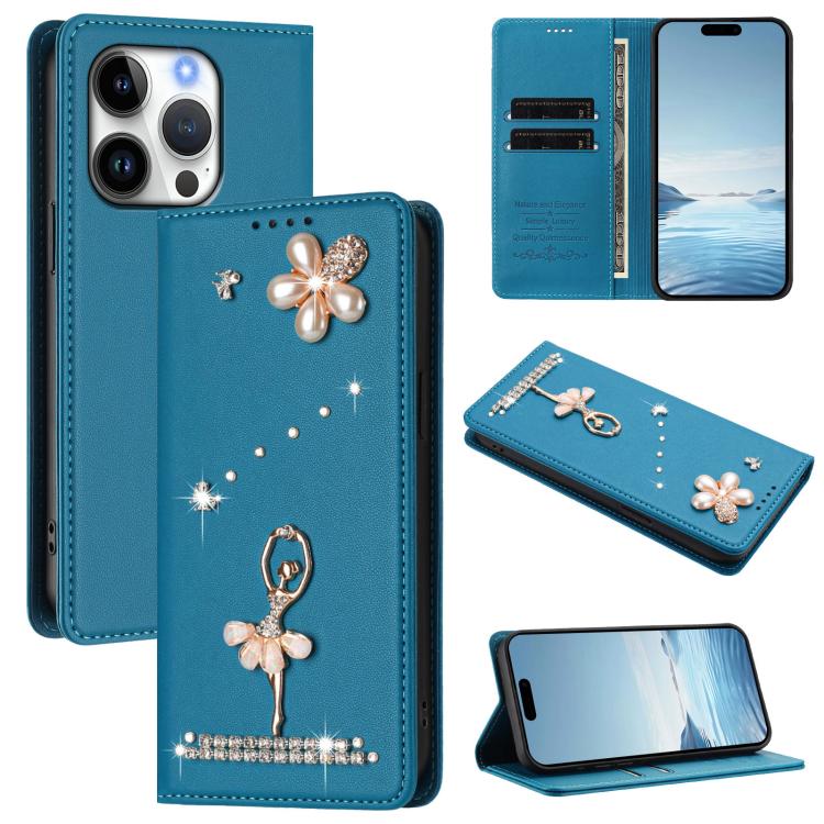 芭蕾女孩鑽石鑲嵌 RFID 素食皮革手機殼，適用於 iPhone 16 Pro、iPhone 16 Plus、iPhone 16、iPhone 15 Pro Max、iPhone 15 Pro、iPhone 15 Plus
