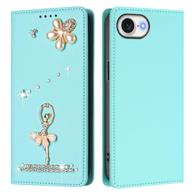 芭蕾女孩鑽石鑲嵌 RFID 素食皮革手機殼，適用於 iPhone 17e / 16e、iPhone 17 Pro Max、iPhone 17 Pro、iPhone 17、iPhone Air、iPhone 16 Pro Max
