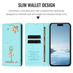 芭蕾女孩鑽石鑲嵌 RFID 素食皮革手機殼，適用於 iPhone 17e / 16e、iPhone 17 Pro Max、iPhone 17 Pro、iPhone 17、iPhone Air、iPhone 16 Pro Max