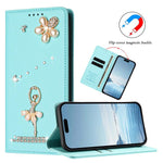 芭蕾女孩鑽石鑲嵌 RFID 素食皮革手機殼，適用於 iPhone 17e / 16e、iPhone 17 Pro Max、iPhone 17 Pro、iPhone 17、iPhone Air、iPhone 16 Pro Max