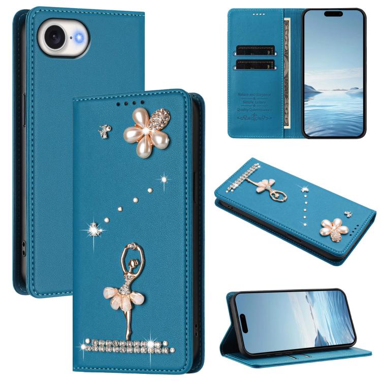 芭蕾女孩鑽石鑲嵌 RFID 素食皮革手機殼，適用於 iPhone 17e / 16e、iPhone 17 Pro Max、iPhone 17 Pro、iPhone 17、iPhone Air、iPhone 16 Pro Max