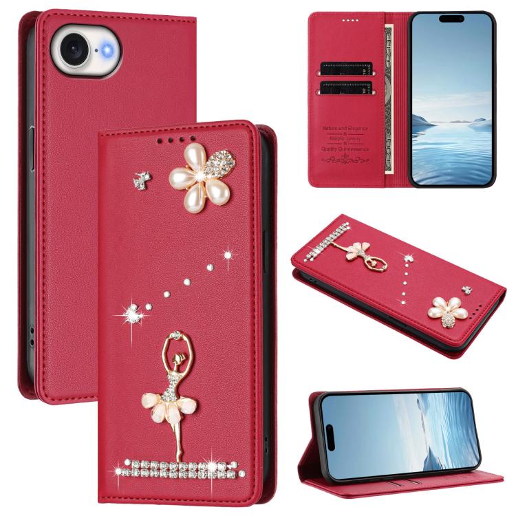 芭蕾女孩鑽石鑲嵌 RFID 素食皮革手機殼，適用於 iPhone 17e / 16e、iPhone 17 Pro Max、iPhone 17 Pro、iPhone 17、iPhone Air、iPhone 16 Pro Max
