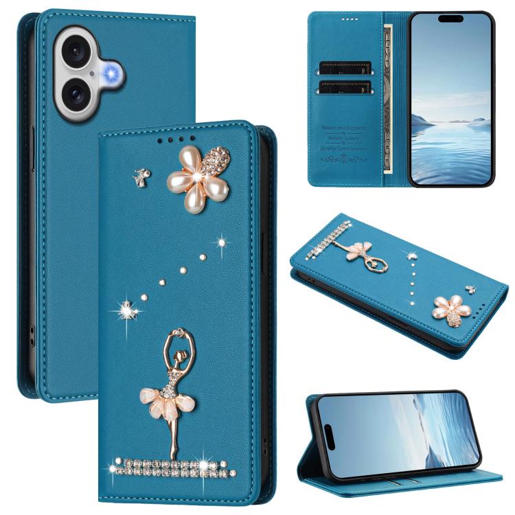 芭蕾女孩鑽石鑲嵌 RFID 素食皮革手機殼，適用於 iPhone 17e / 16e、iPhone 17 Pro Max、iPhone 17 Pro、iPhone 17、iPhone Air、iPhone 16 Pro Max