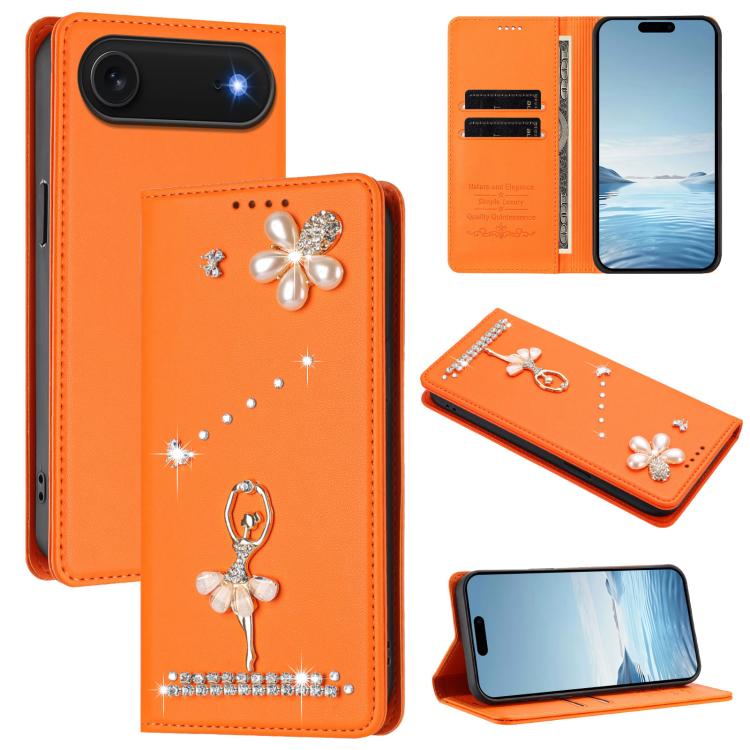 芭蕾女孩鑽石鑲嵌 RFID 素食皮革手機殼，適用於 iPhone 17e / 16e、iPhone 17 Pro Max、iPhone 17 Pro、iPhone 17、iPhone Air、iPhone 16 Pro Max