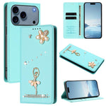 芭蕾女孩鑽石鑲嵌 RFID 素食皮革手機殼，適用於 iPhone 17e / 16e、iPhone 17 Pro Max、iPhone 17 Pro、iPhone 17、iPhone Air、iPhone 16 Pro Max