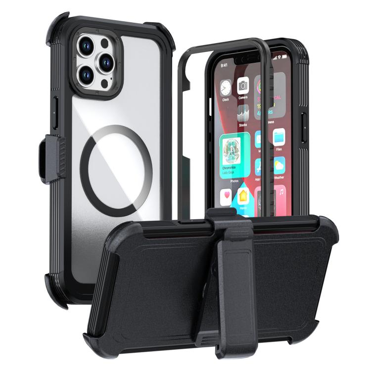 壓克力全覆蓋磁吸手機殼附背夾，適用於iPhone 12 Pro Max
