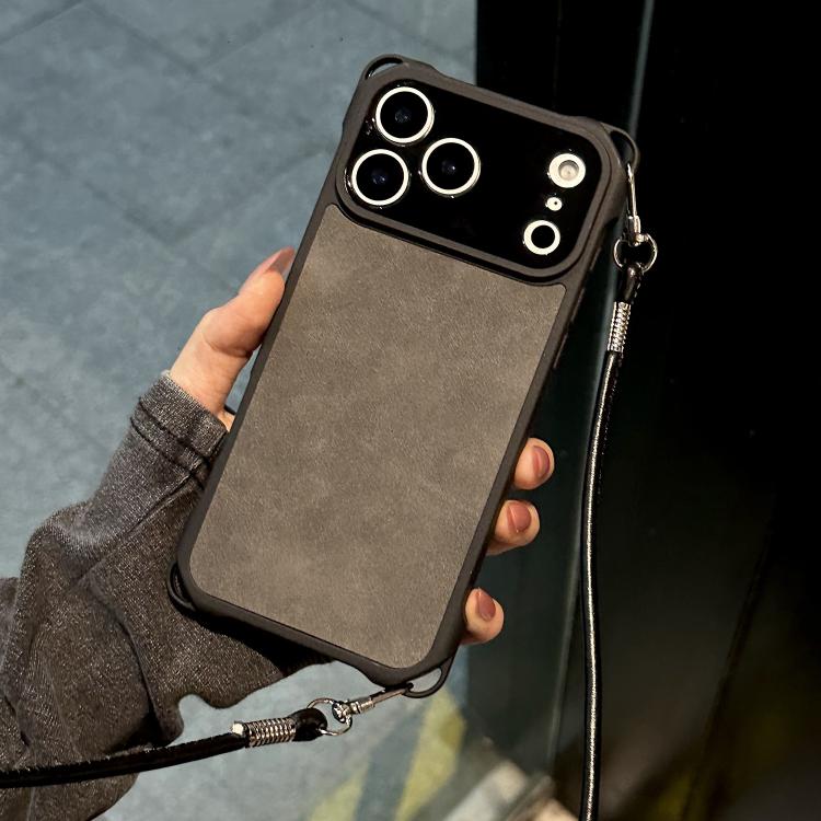 細孔仿皮防震手機殼附斜背PU帶，適用於 iPhone 17 Pro Max，適用於 iPhone 17 Pro