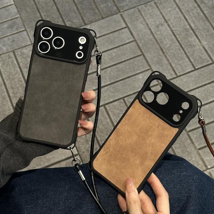 細孔仿皮防震手機殼附斜背PU帶，適用於 iPhone 17 Pro Max，適用於 iPhone 17 Pro
