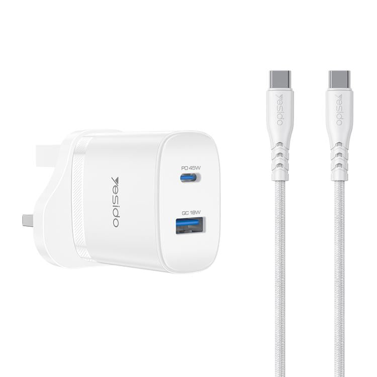Yesido PD45W USB and Type-C Dual Interface Fast Charger Set, EU Plug, UK Plug, US Plug