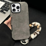 仿麂皮布料TPU手機殼附絲網印刷兔子絨繩，適用於 iPhone 17 Pro Max，適用於 iPhone 17 Pro，適用於 iPhone 17，適用於 iPhone 16 Pro Max，適用於 iPhone 16 Pro，適用於 iPhone 16，適用於 iPhone 15 Pro Max，適用於 iPhone 15 Pro