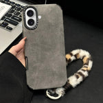仿麂皮布料TPU手機殼附絲網印刷兔子絨繩，適用於 iPhone 17 Pro Max，適用於 iPhone 17 Pro，適用於 iPhone 17，適用於 iPhone 16 Pro Max，適用於 iPhone 16 Pro，適用於 iPhone 16，適用於 iPhone 15 Pro Max，適用於 iPhone 15 Pro