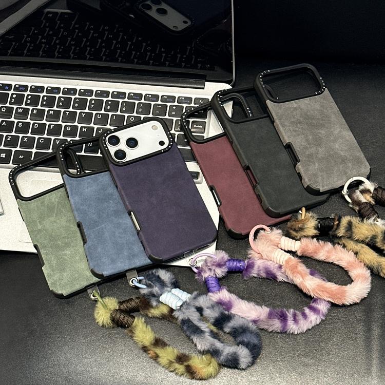 仿麂皮布料TPU手機殼附絲網印刷兔子絨繩，適用於 iPhone 17 Pro Max，適用於 iPhone 17 Pro，適用於 iPhone 17，適用於 iPhone 16 Pro Max，適用於 iPhone 16 Pro，適用於 iPhone 16，適用於 iPhone 15 Pro Max，適用於 iPhone 15 Pro