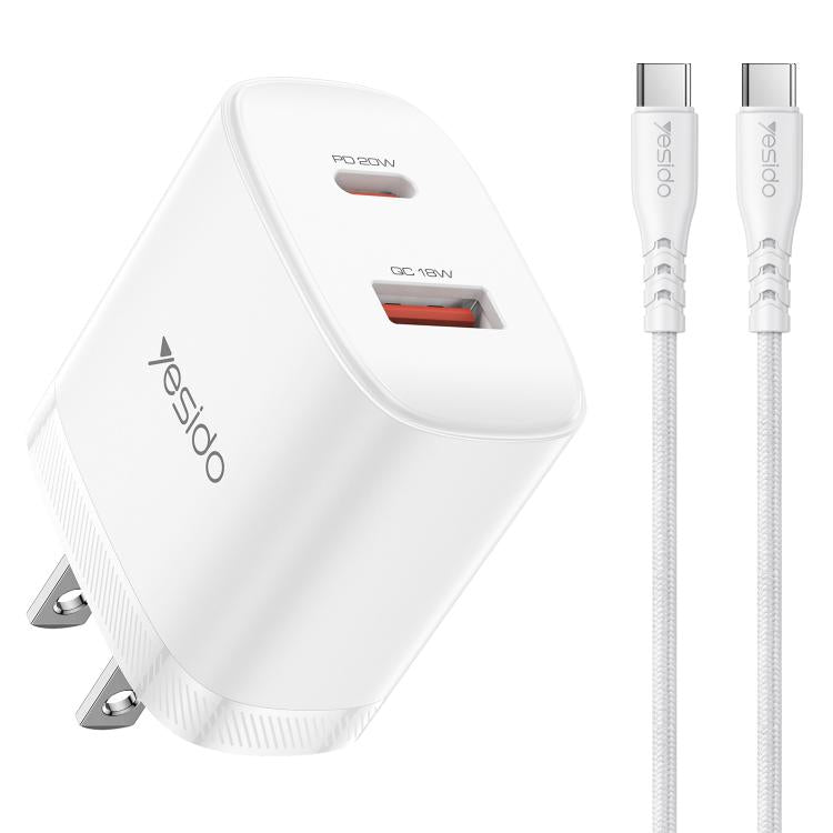 Yesido YC19U PD20W USB-C / Type-C 與 QC18W USB-A 雙接口充電器套裝，附 Type-C 轉 Type-C 線，YC19U