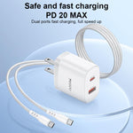 Yesido YC19U PD20W USB-C / Type-C 與 QC18W USB-A 雙接口充電器套裝，附 Type-C 轉 Type-C 線，YC19U