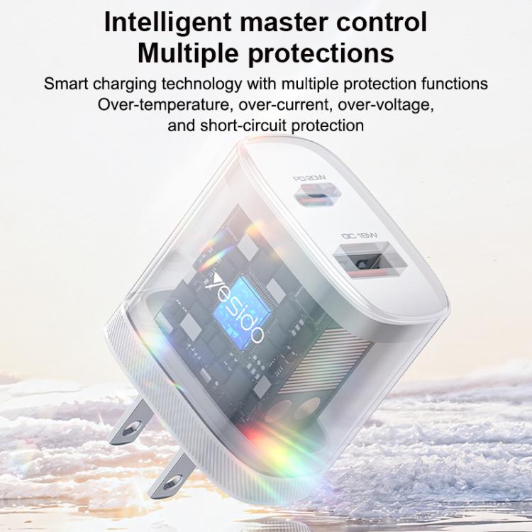 Yesido YC19U PD20W USB-C / Type-C 與 QC18W USB-A 雙接口充電器套裝，附 Type-C 轉 Type-C 線，YC19U