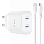 Yesido PD45W 雙 Type-C 快充套裝，附 Type-C 轉 Type-C 線，美規插頭、歐規插頭、英規插頭