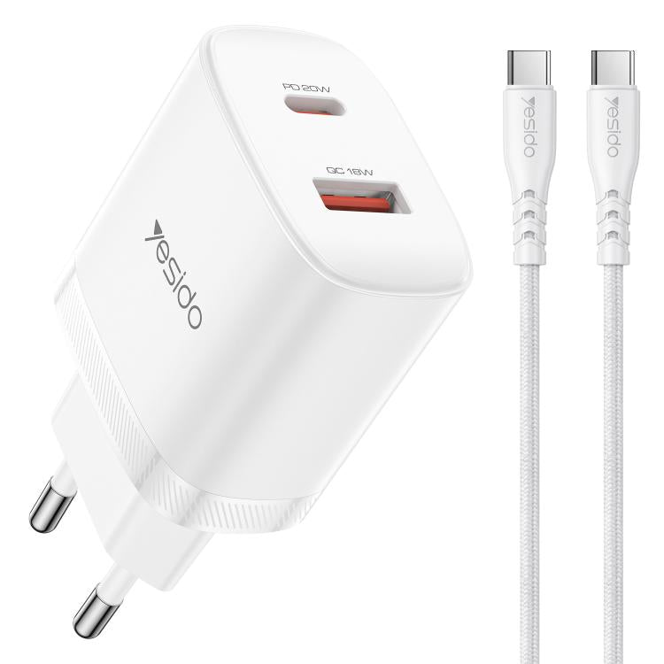 Yesido YC106 PD20W USB-C / Type-C 與 QC18W USB-A 雙接口充電器套裝，附 Type-C 轉 Type-C 線，YC106