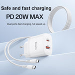 Yesido YC106 PD20W USB-C / Type-C 與 QC18W USB-A 雙接口充電器套裝，附 Type-C 轉 Type-C 線，YC106