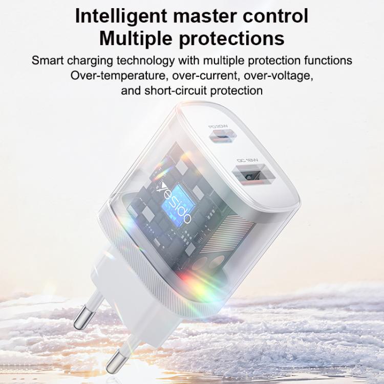 Yesido YC106 PD20W USB-C / Type-C 與 QC18W USB-A 雙接口充電器套裝，附 Type-C 轉 Type-C 線，YC106
