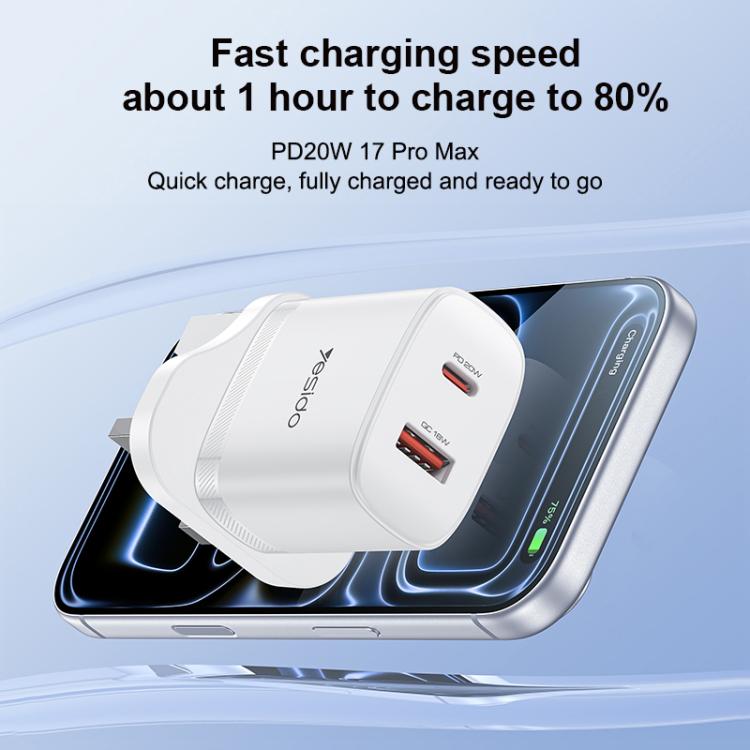 Yesido YC152 PD20W USB-C / Type-C 與 QC18W USB-A 雙接口充電器套裝，附 Type-C 轉 Type-C 線，YC152