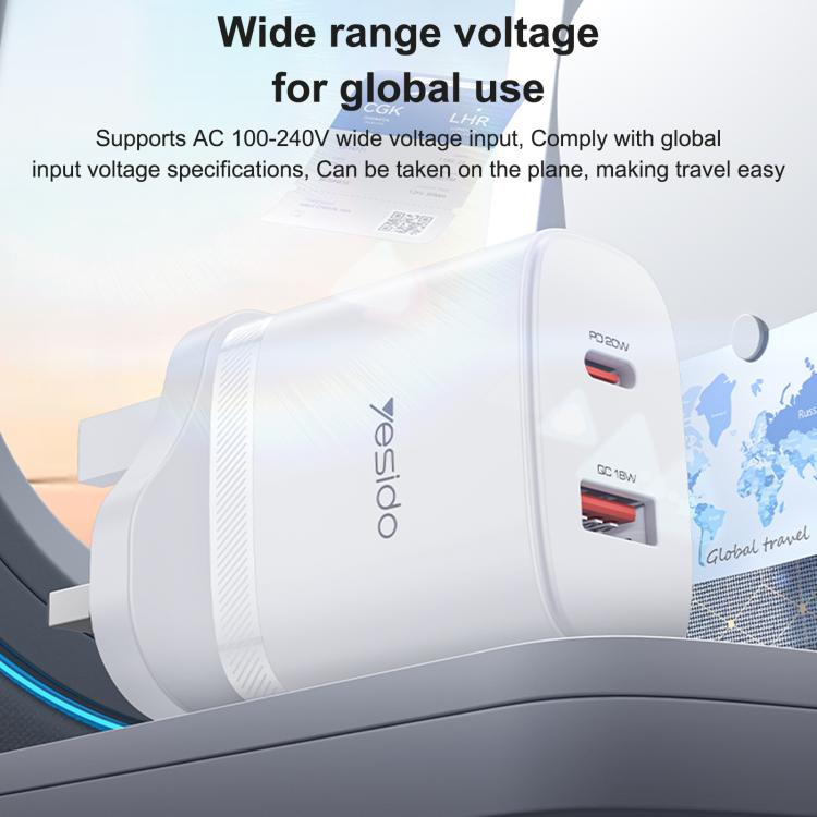 Yesido YC152 PD20W USB-C / Type-C 與 QC18W USB-A 雙接口充電器套裝，附 Type-C 轉 Type-C 線，YC152