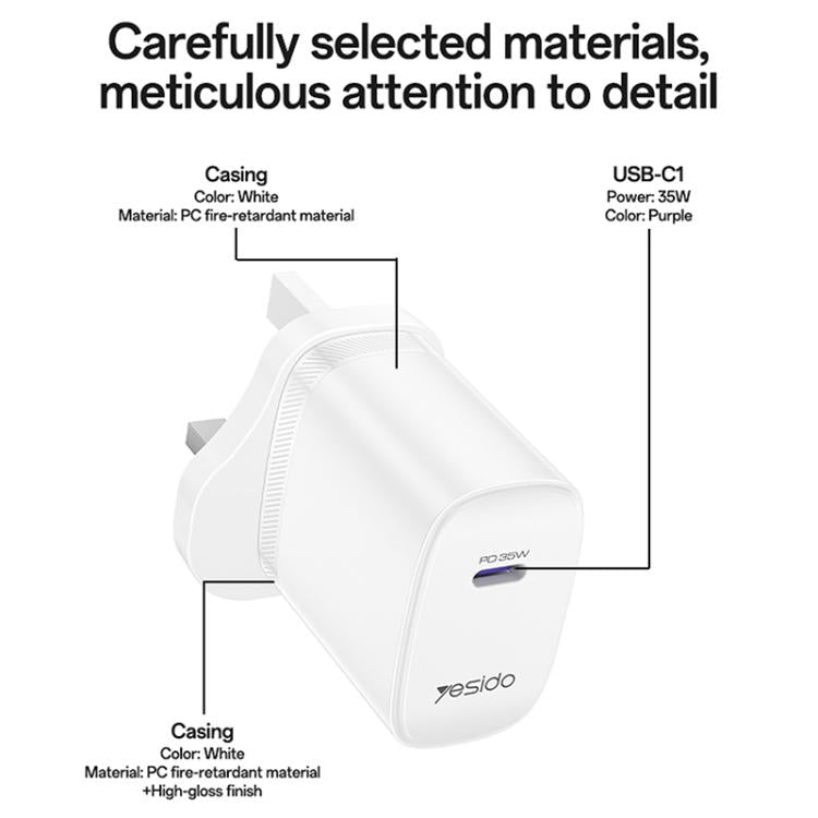 Yesido YC153 PD35W USB-C / Type-C 單接口快充套裝，附 Type-C 轉 Type-C 線，YC153