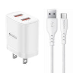 Yesido YC17U 12W 2.4A USB 雙埠充電器組合，附 1m USB 轉 Type-C 數據線，YC17U