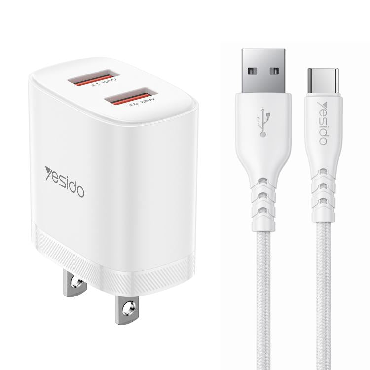 Yesido YC17U 12W 2.4A USB 雙埠充電器組合，附 1m USB 轉 Type-C 數據線，YC17U