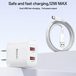 Yesido YC17U 12W 2.4A USB 雙埠充電器組合，附 1m USB 轉 Type-C 數據線，YC17U