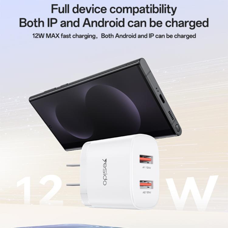 Yesido YC17U 12W 2.4A USB 雙埠充電器組合，附 1m USB 轉 Type-C 數據線，YC17U