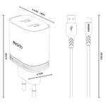 Yesido YC104 12W 2.4A USB 雙埠充電器組合，附 1m USB 轉 Type-C 數據線，YC104