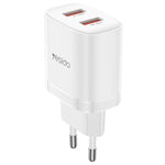Yesido YC104 12W 2.4A USB 雙埠充電器組合，附 1m USB 轉 Type-C 數據線，YC104