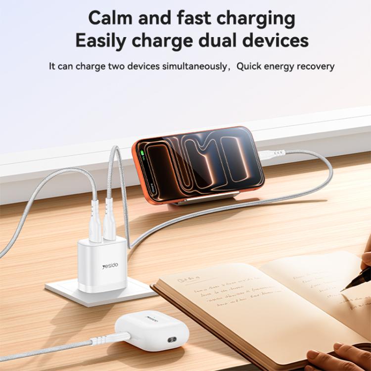 Yesido YC104 12W 2.4A USB 雙埠充電器組合，附 1m USB 轉 Type-C 數據線，YC104