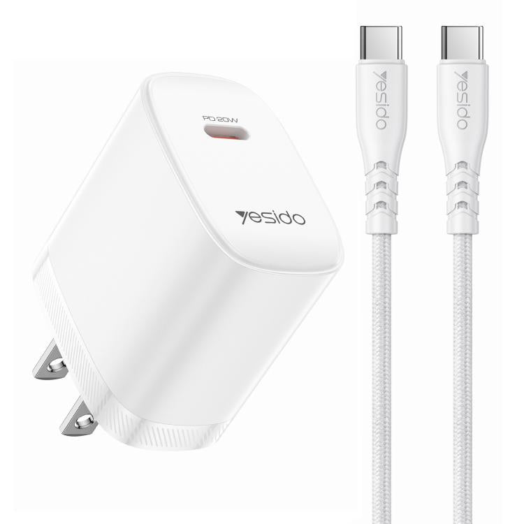 Yesido YC18U PD20W Type-C 充電器組合，附 1m Type-C 轉 Type-C 數據線，YC18U